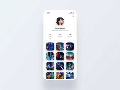 Daily UI Challenge #006 User Profile app card daily ui gallery instagram ios iphone mobile neon night photo picture profile shadow simple thumb tile town ui white