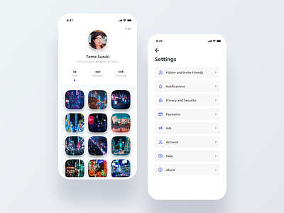 Daily UI Challenge #007 Settings app blue clean cool daily ui dailyui instagram ios iphone list minimal mobile photo picture profile settings simple sns ui white