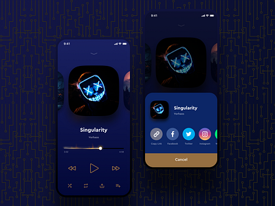 Daily UI Challenge #010 Social Share app blue daily ui dark dark blur digital facebook gold ios iphone light mobile modal music player simple smoke social share twitter ui yellow