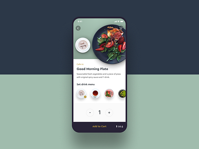 Daily UI Challenge #012 E-Commerce Shop app cafe cafe logo cart daily ui drink e commerce food food delivery green ios iphone menu mobile restaurant shopping simple