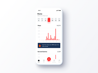 Daily UI Challenge #018 Analytics Chart activity tracker analytics app blue chart clean cool dailyui exercise ios iphone mobile movement red running simple soft steps white workout