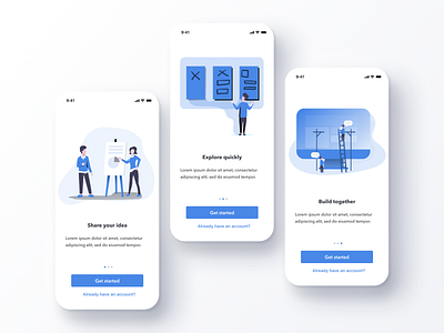 Daily UI Challenge #023 Onboarding app blue clean collaboration cool daily ui design process ideation illustration ios iphone login mobile onboarding signup simple start steps walkthroughs workshop