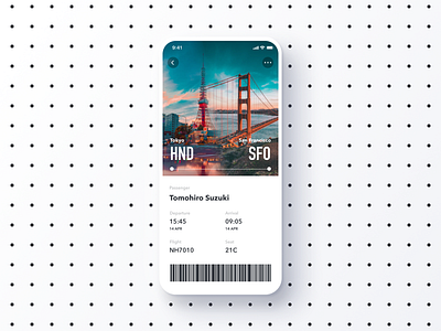 Daily UI Challenge #024 Boarding Pass app boarding pass clean code daily ui flight ios iphone mobile san francisco simple ticket tokyo ui white