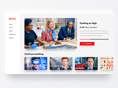 Daily UI Challenge #025 TV App app clean cleaning cooking cool daily ui design drama light marijuana movie netflix red sidebar simple smart tv tv video web white