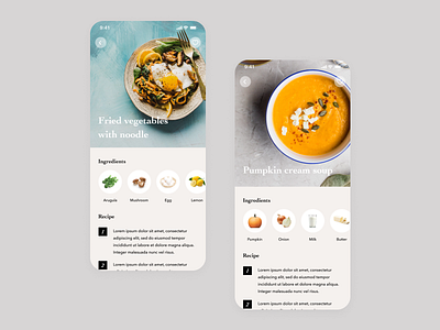 Daily UI Challenge #040 Recipe app clean content cooking daily ui delicious design food gray ios iphone light meal mobile process recipe rich simple ui white