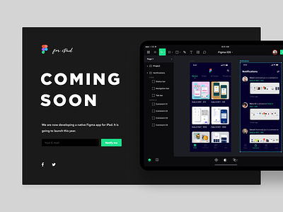 Daily UI Challenge #048 Coming Soon app black clean coming soon daily ui dark design tool figma green ios ipad product redesign redesign concept simple sketch tablet web webdesign white
