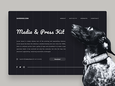 Daily UI Challenge #051 Press Page animal asset black brand clean daily ui design dog download grid media kit press kit press page product resource simple typography ui web white