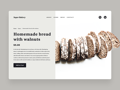 Daily UI Challenge #056 Breadcrumbs bakery bread breadcrumbs card cart daily ui delicious delivery design dynamic food gray online shopping product shop simple store typography web white