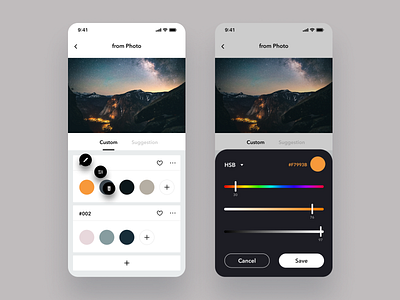 Daily UI Challenge #060 Color Picker app card color color picker daily ui dailyui design edit ios iphone mobile modal picker product setting simple slider trashcan ui white