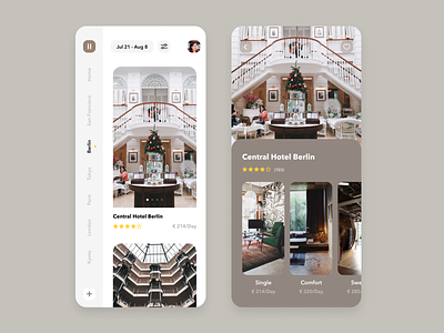 Daily UI Challenge #067 Hotel Booking app app design booking brown card daily ui dailyui design fancy hotel hotel booking ios iphone mobile product rich simple trending ui white