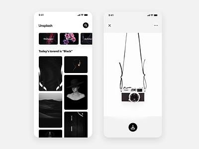 Daily UI Challenge #069 Trending app black camera card daily ui design free photos gallery ios iphone mobile photo picture product simple stock photos trending ui unsplash white