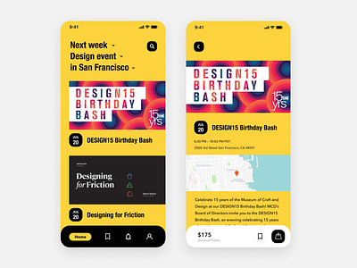 Daily UI Challenge #070 Event Listing app black bold card daily ui dailyui design dropdown event event listing ios iphone listing mobile product simple tab trending ui yellow