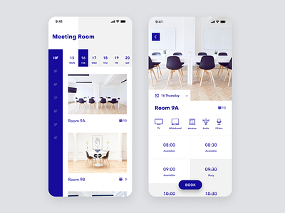 Daily UI Challenge #071 Schedule app appointment book card daily ui dailyui design facility floor ios iphone meeting meeting room mobile room schedule scheduler simple ui white