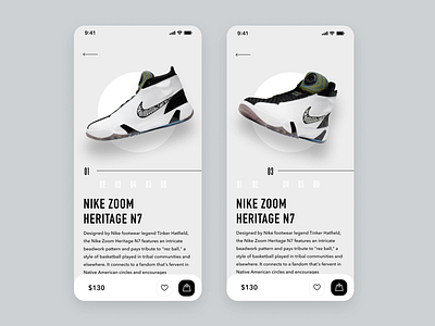 Daily UI Challenge #072 Image Slider app card cart daily ui dailyui design ecommerce image slider ios iphone mobile nike product shoes shopping simple trending typography ui white