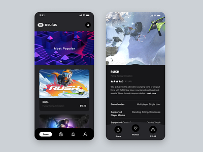 Daily UI Challenge #073 Virtual Reality app black card daily ui dailyui dark design game home ios iphone mobile oculus product simple software ui virtual reality virtualreality vr