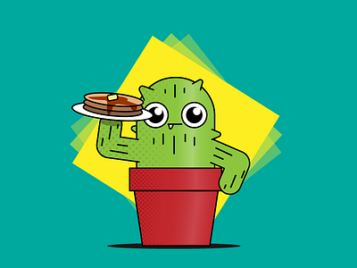 Pancake time!! breakfast cactus design happy illustration pancakes vector