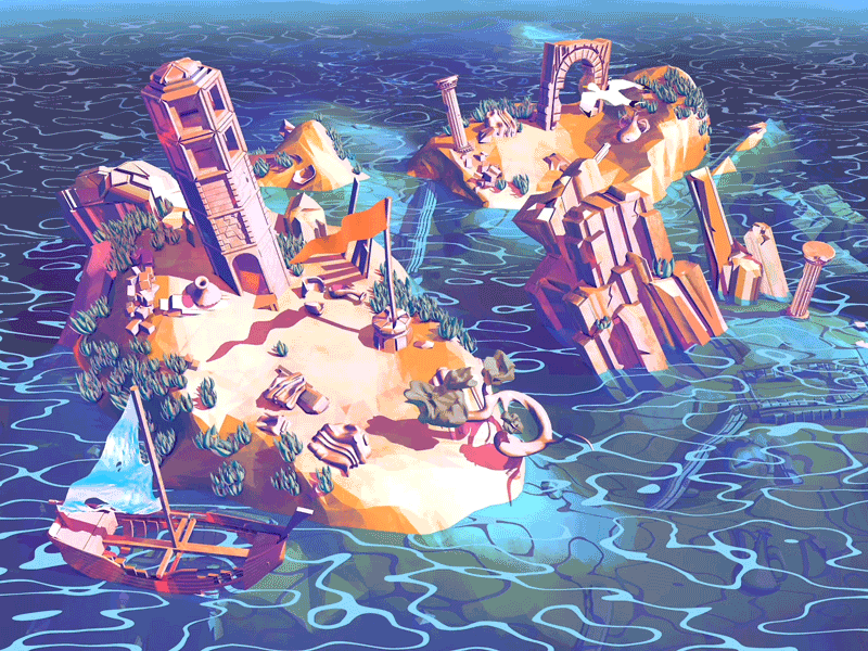 3D Impressionism - Island Ruins Animated 3d 3d art ancient c4d cinema 4d cinema4d island ruins shader shaders stop motion stopmotion tropical