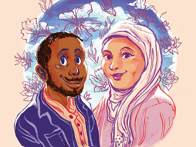 Ahmadu & Nahima illustration marriage portrait procreate wedding wedding card