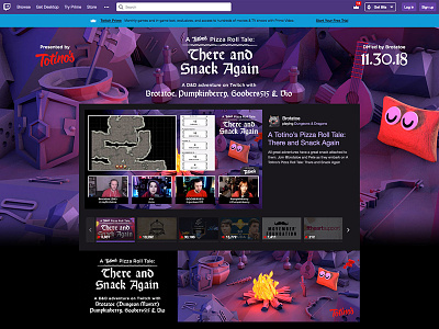 Twitch Front Page - Totinos D&D Campaign 3d 3d modeling dd dnd dungeons and dragons front page gaming homepage takeover hpto roleplaying rpg streamer streaming tabletop totinos twitch twitch stream