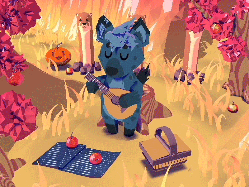 Animal Crossing Villager 3d animal animal crossing autumn c4d cartoon character character animation cinema 4d cute fall guitar lute
