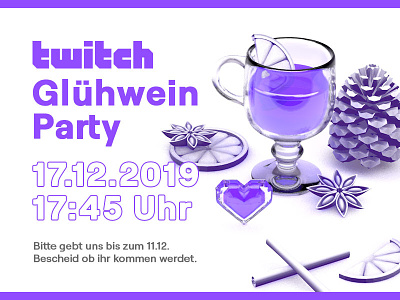 Twitch Germany - Mulled Wine Party 2019 3d 3d illustration c4d christmas germany holiday holiday card holiday party invite mulled wine party party invitation still life twitch winter