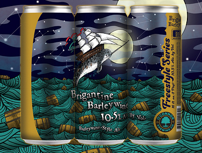 Brigantine Barleywine barleywine beer art beer label beercan craftbeer gnarwhal graphic design illustration photoshop pirate ship whale