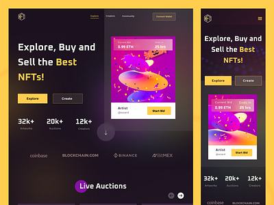 Dark NFT Crypto Responsive Landing Page UIUX Design artwork digital art home page landing page landing page design nft nft art nft marketplace nfts ui design uiux uiux design ux design website landing page