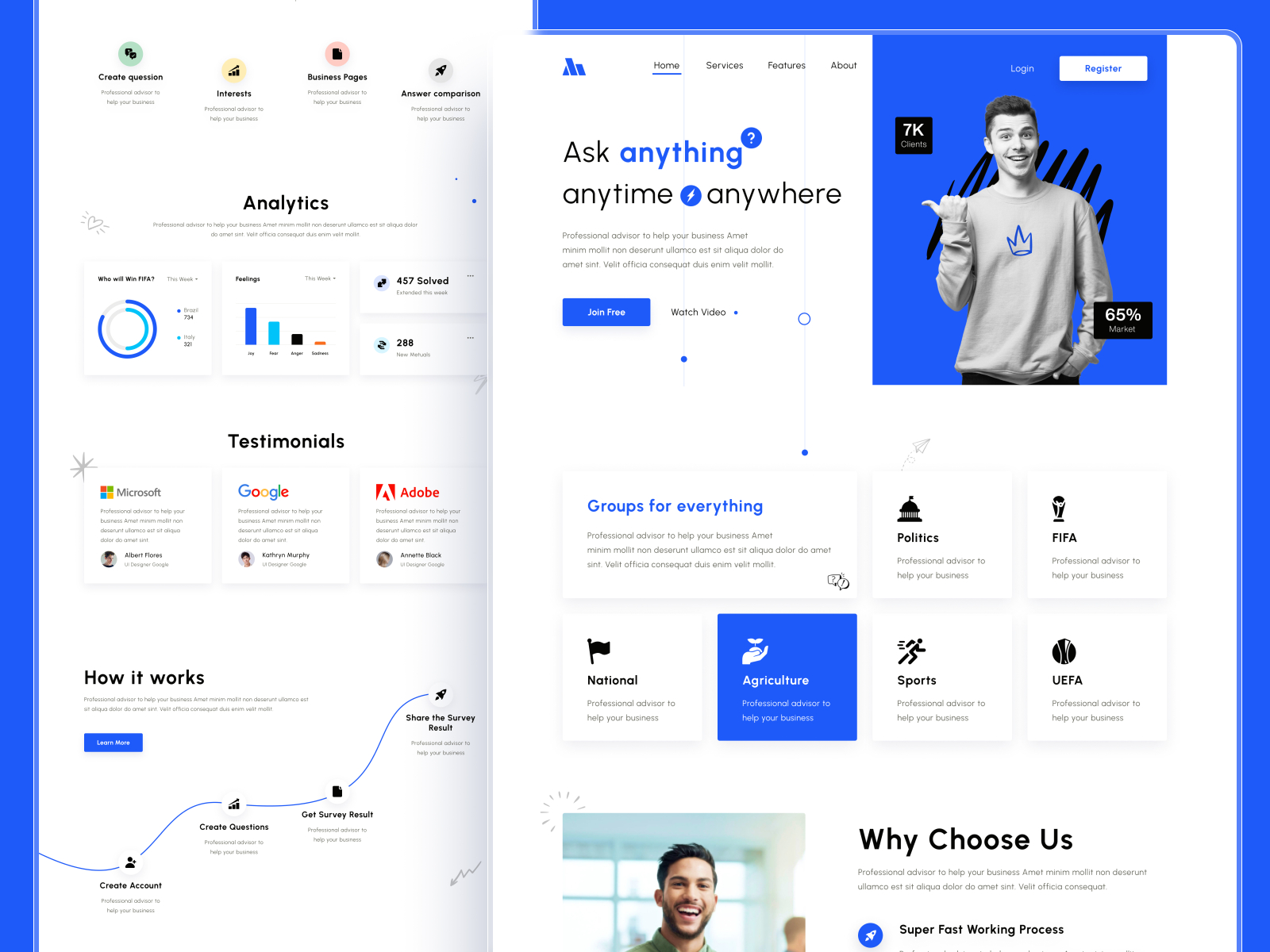 Landing Page UI UX Template. About us UI UX Page.