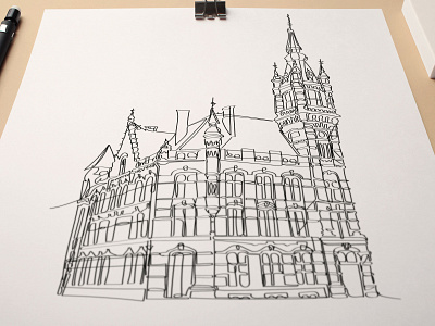 Charleroi drawing one line black drawing illustration ink one line sketch