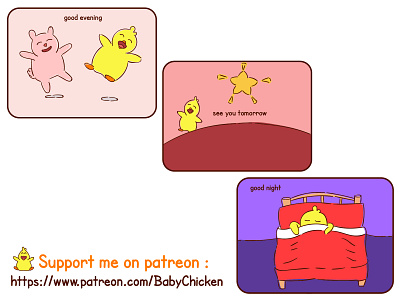 Baby Chicken episode 04 animals baby chicken brightness bunny color comic drawing friend good night happy illustration kids lifestyle motivation nature pink rabbit sunset vector yellow