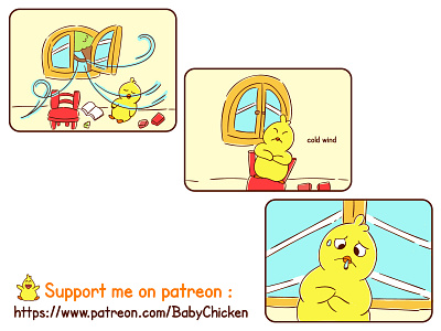 Baby Chicken episode 05 animals baby chicken brightness children cold comic drawing lifestyle motivation nature red sick temperature thermometer toys tree vector wind window yellow