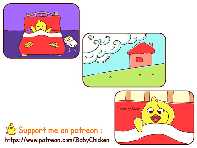Baby Chicken episode 08 animals baby chicken brightness clouds comic drawing good morning graphic green happy house illustration inspiration lifestyle motivation purple red toys vector yellow