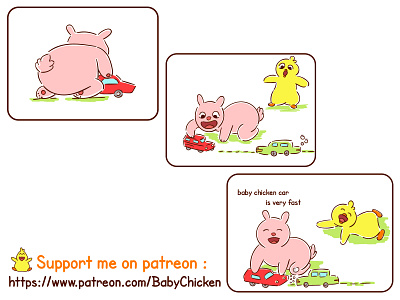 Baby Chicken episode 11 animals baby chicken brightness bunny cars comic drawing friend happy having fun illustration kids lifestyle motivation pink playing surprised toys vector yellow