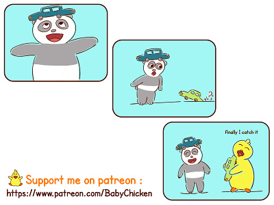 Baby Chicken episode 12 animals baby chicken blue brightness cars comic drawing friend happy illustration kids laughing lifestyle motivation panda playing toys vector yellow