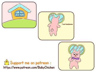 Baby Chicken episode 25 animals art baby chicken brightness bunny comic cute design drawing graphic happy house illustration lifestyle looking in mirror motivation nature popular vector yellow