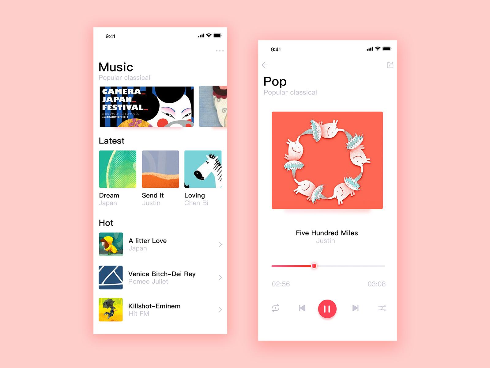 Music app color matching exercise by Zhubajie on Dribbble