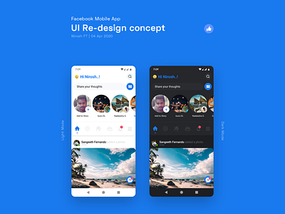 Facebook Mobile App Re-design concept android clean clean ui concept dark dark mode facebook facebook app light mode redesign white