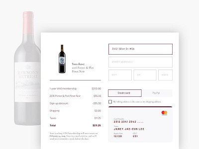 Payment page for a wine club credit card payment red wine