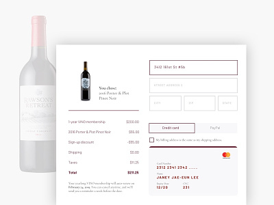 Payment page for a wine club