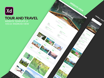 Tour and Travel website template UI design and IOS adobe xd android ui booking website ui creative ui free download web ui free ui design graphic design green ui ios ui psd template responsive ui tour and travel website tour website travel and tour ui travel website ui web ui website mobile view website templates website ui xd file