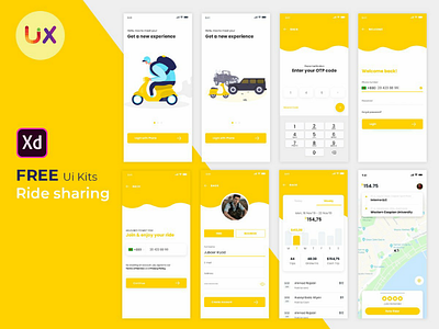Free UI kits -Ride Sharing mobile app app ui car booking apps free design free kit free ui free ui kits download free ui resource ride sharing apps xd kits