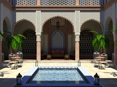 The Riad 3d architecture archviz building digital 3d lighting mediterranean moorish morocco patio riad sunny traditional