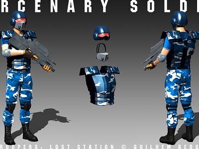 Star Troopers: Lost Station - Mercenary Soldier 3d board game boardgame bulletproof vest character combattant concept art digital 3d fighter future futuristic game game art gas mask helmet mercenary rifle sciencefiction scifi soldier