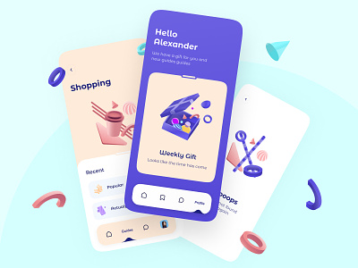 Guides app 3d app design gift guide illustration interface mobile shopping typography ui ux web