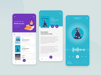 Book Library app audio book concept creative design illustraion illustration iphone library mobile music player text tranding ui ux visualisation voice webdesign