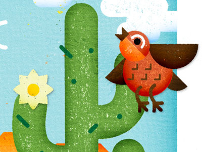Tucson Illustration bird blossom cactus cloud illustration texture wren