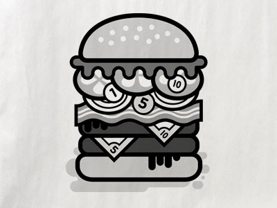 "Cheese" Burger bacon bun burger coins illustration lettuce onions patty seed tomato