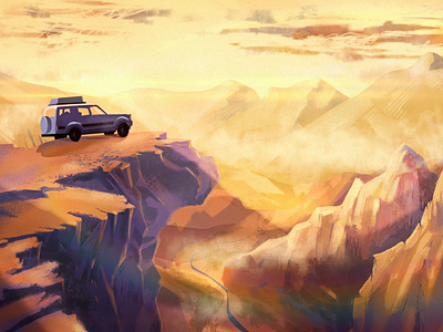 Auto tourism 2d desert grunge illustration mountains nature skyline suv travel