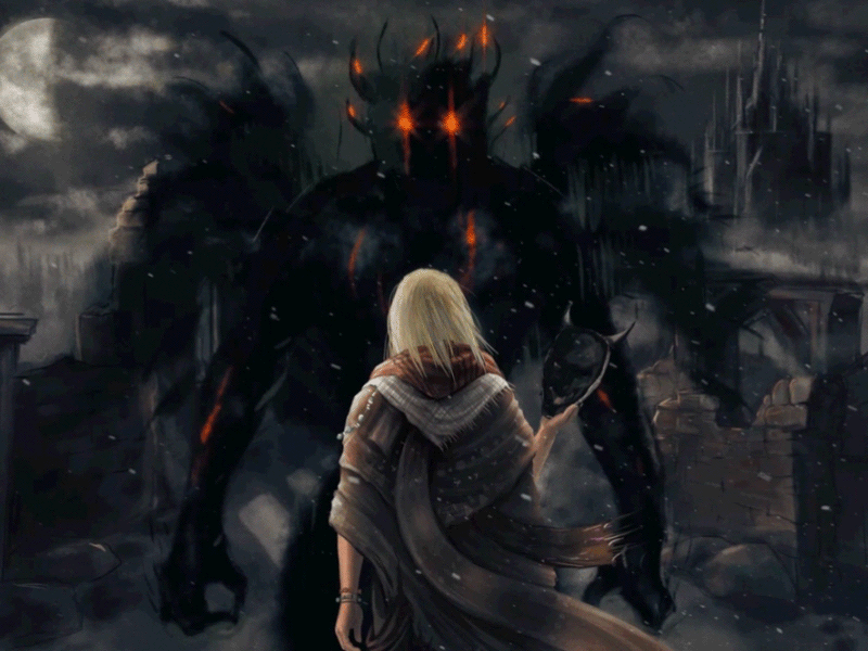 Shadow Beast anime beast dark goth gothic illustration monster night red ruins shadow wolf