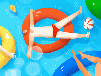 Pool Party 2d ball character duck hot illustration ipad pro lights party pool procreate relax relaxation rest summer water